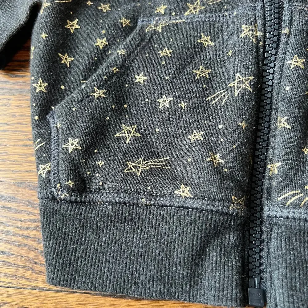 🍭6/&30 Cat & Jack Girl's Gray Cozy Star Celestial Full Zip Hoodie Sweatshirt 3T